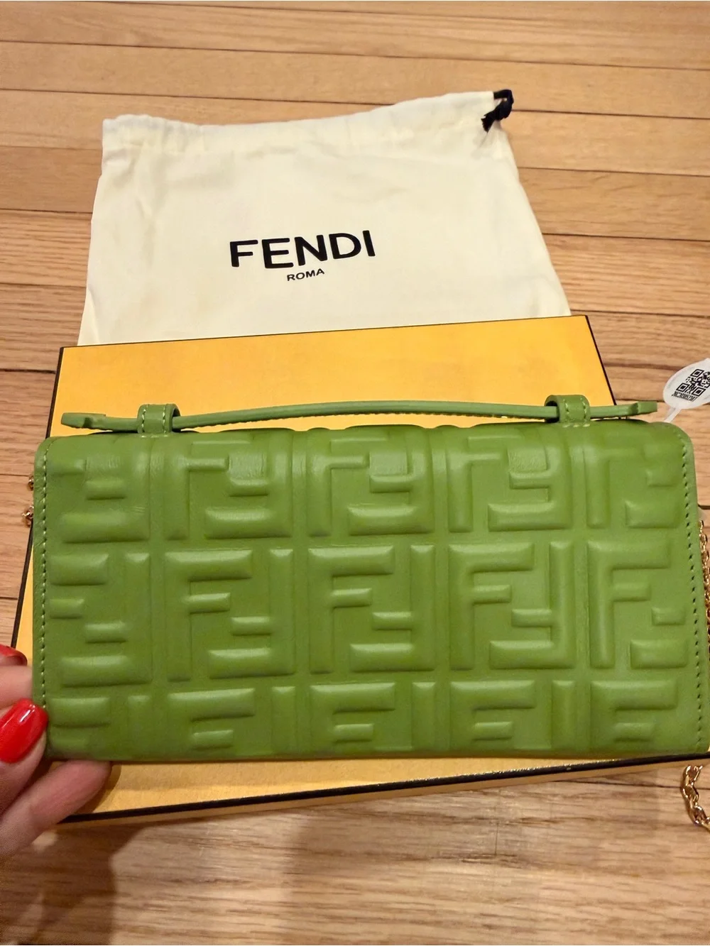 Fendi Lime Green Mini Baguette with Gold Chain - Picture 3 of 6